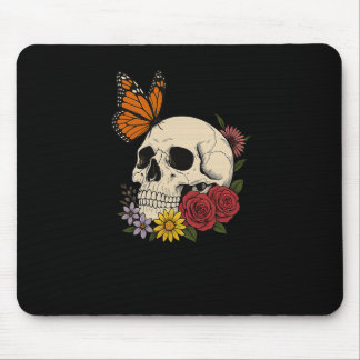 Alfombrilla De Ratón Skulls Monarch Butterfly Flowers Halloween Men Wom