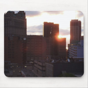 Alfombrilla De Ratón Skyline de Detroit temprano en la mañana