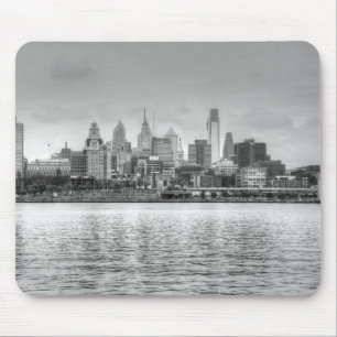 Alfombrilla De Ratón Skyline Filadelfia en blanco y negro