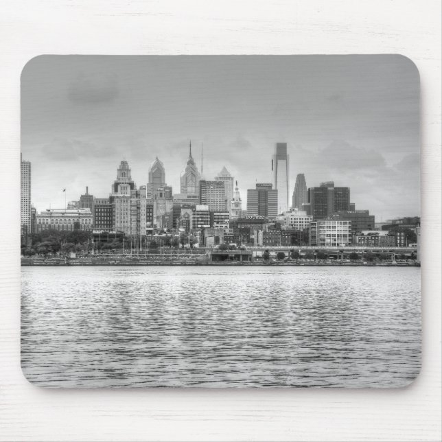 Alfombrilla De Ratón Skyline Filadelfia en blanco y negro (Frente)