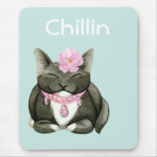 Alfombrilla De Ratón Sleepy Cute Tuxedo Cat Mousepad