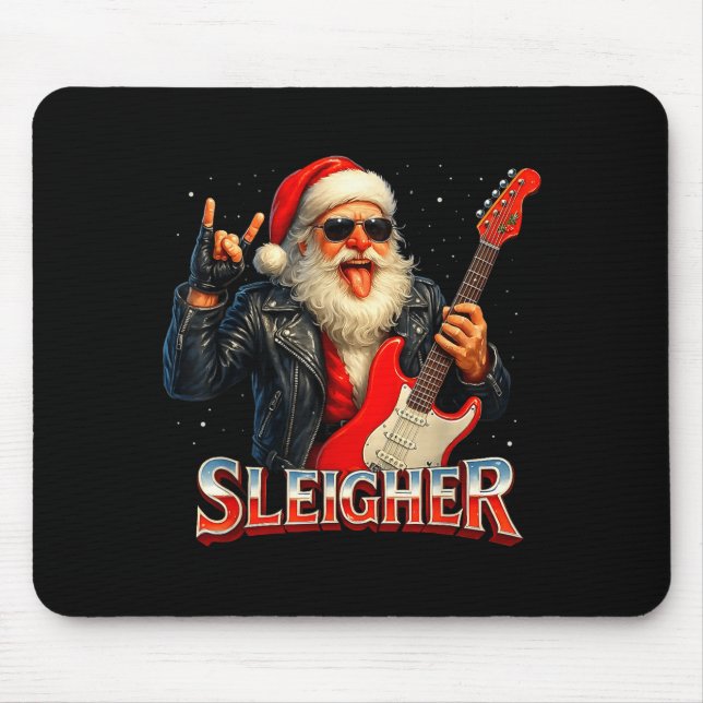 Alfombrilla De Ratón Sleigher Rock Santa Funny Metal Christmas Design  (Frente)