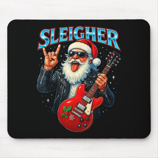 Alfombrilla De Ratón Sleigher Rock Santa Funny Metal Christmas Design  (Frente)