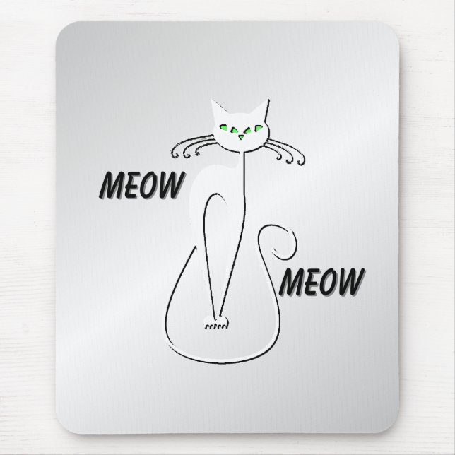 Alfombrilla De Ratón Slinky Black Cat Meow Meow Green Eyes en plata (Frente)