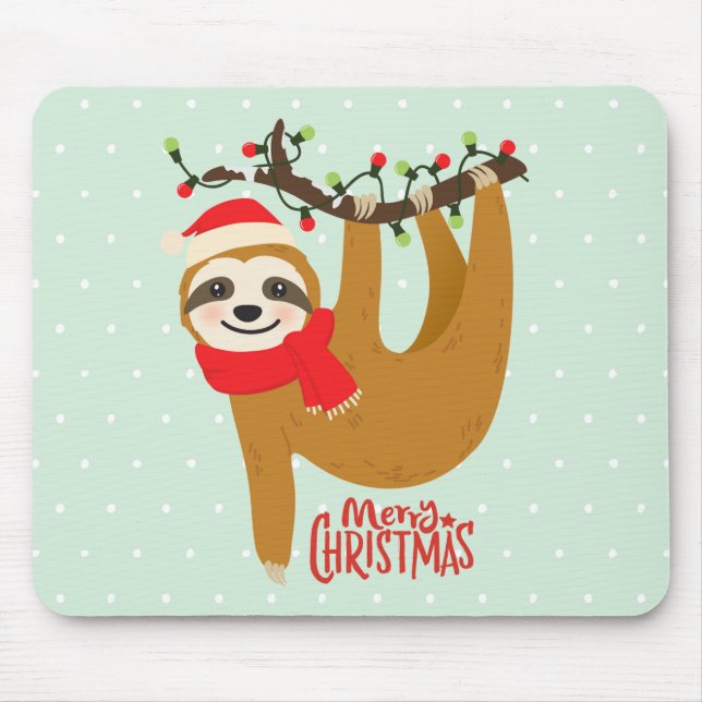 Alfombrilla De Ratón Sloth Merry Christmas Cute Festividad Animal (Frente)