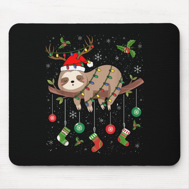 Alfombrilla De Ratón Sloths Xmas Lighting Reindeer Santa Hat Sloth Chri (Frente)