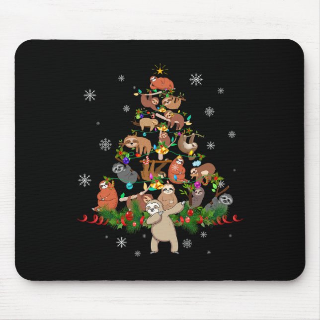 Alfombrilla De Ratón Slots Christmas Tree Lights Divertidos Sloths Xmas (Frente)