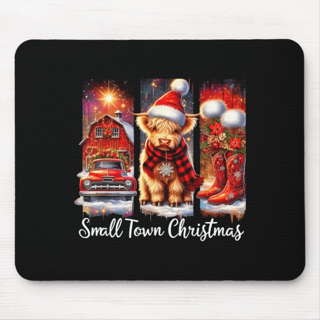 Alfombrilla De Ratón Small Town Christmas Highland Cow Western Art  (Frente)