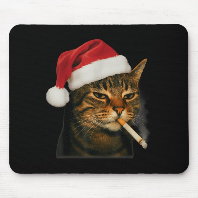 Alfombrilla De Ratón Smoking Cat Cigarette Christmas Santa Hat Cat Meme (Frente)
