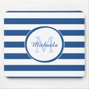 Alfombrilla De Ratón Snazzy Deep Blue Solid Stristris Nombre y Monogram
