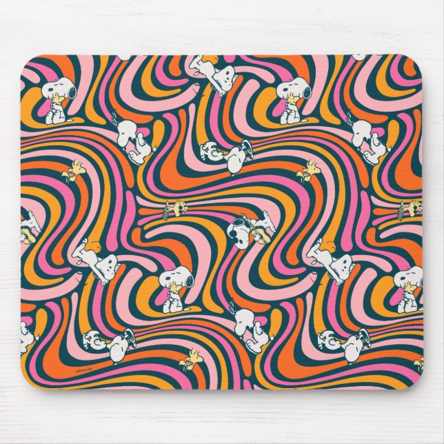 Alfombrilla De Ratón Snoopy & Woodstock Groovy Vibes Patrón púrpura (Frente)