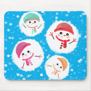 Alfombrilla De Ratón Snowball and Snowman Blue