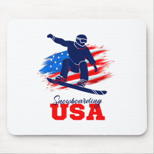 Alfombrilla De Ratón Snowboard Equipo Estadounidense Bandera Snowboard