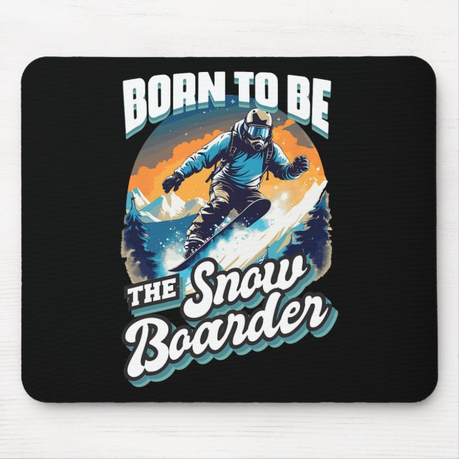 Alfombrilla De Ratón Snowboard Nacido En Las Vacaciones De Nieve Retro  (Frente)