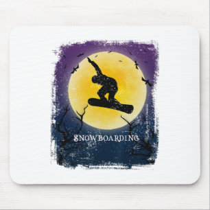 Alfombrilla De Ratón Snowboard Silhouette Full Moon Retro Halloween