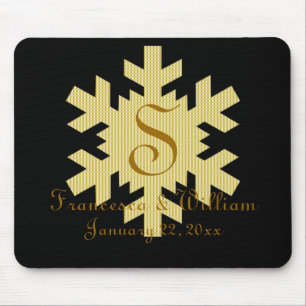 Alfombrilla De Ratón "Snowflake in Gold & White Plaid" - Monograma (1)