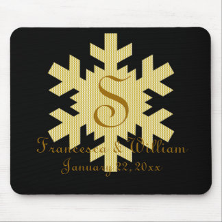 Alfombrilla De Ratón "Snowflake in Gold & White Plaid" - Monograma (1)