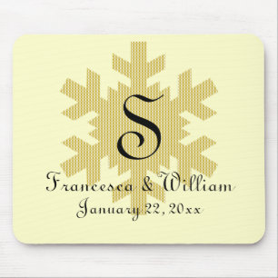 Alfombrilla De Ratón "Snowflake in Gold & White Plaid" - Monograma (1)