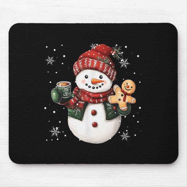 Alfombrilla De Ratón Snowman Beanie Coffee Latte Ginggerbread Merry Chr (Frente)