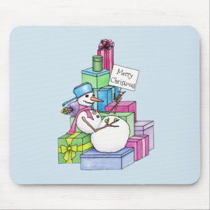 Alfombrilla De Ratón Snowman escalando en regalos