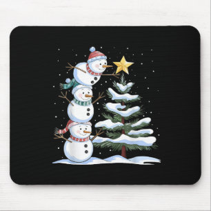 Alfombrilla De Ratón Snowman Feliz Navidad Árbol de nieve Familia Paja