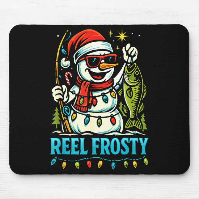 Alfombrilla De Ratón Snowman Fishing Christmas Holiday Festive Winter F (Frente)