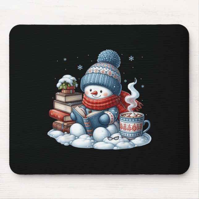 Alfombrilla De Ratón Snowman Reading Books Lovers Librarian Bookworm Ch (Frente)