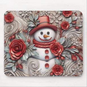 Alfombrilla De Ratón Snowman rojo y gris 3D