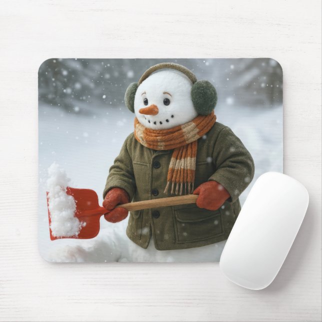 Alfombrilla De Ratón Snowman Shoveling Snow (Con ratón)