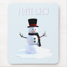 Alfombrilla De Ratón Snowman with hat and scarf. I Love Snow