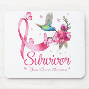Alfombrilla De Ratón Sobreviviente Cáncer de Mama de Hummingbird Ribbon