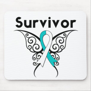 Alfombrilla De Ratón Sobreviviente de cáncer cervical mariposa tribal