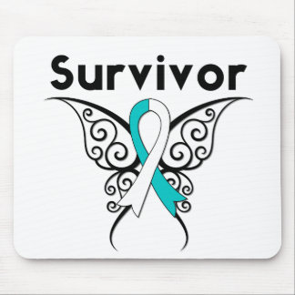 Alfombrilla De Ratón Sobreviviente de cáncer cervical mariposa tribal