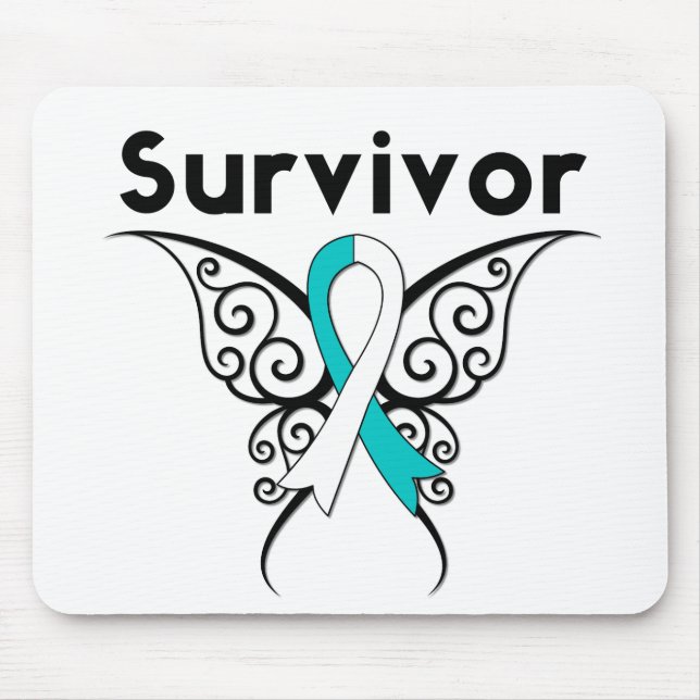 Alfombrilla De Ratón Sobreviviente de cáncer cervical mariposa tribal (Frente)