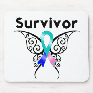 Alfombrilla De Ratón Sobreviviente de cáncer tiroideo mariposa tribal