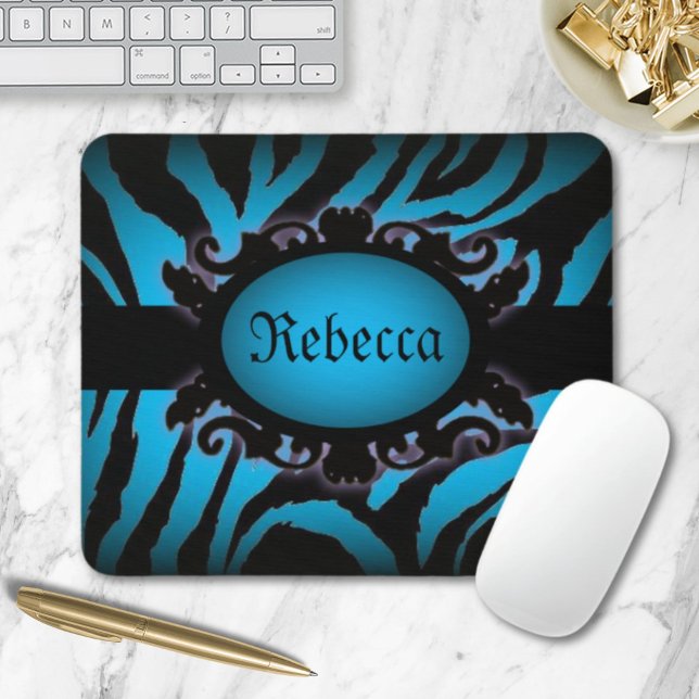 Alfombrilla De Ratón Sofisticado monograma de impresión de cebra turque (Sophisticated turquoise Zebra Print monogram Mouse Pad)