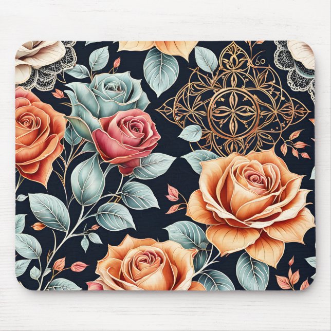Alfombrilla De Ratón Sofisticado Rosa Floral (Frente)