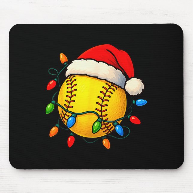 Alfombrilla De Ratón Softball Ball Santa Hat Christmas Softball Xmas Li (Frente)