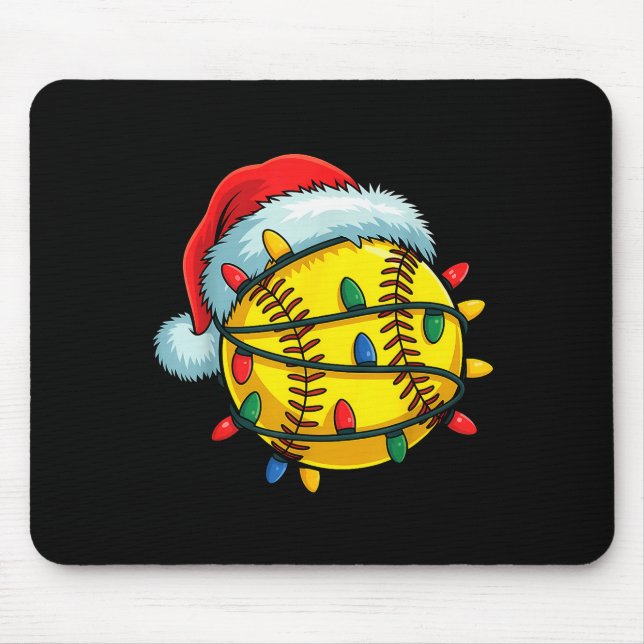 Alfombrilla De Ratón Softball Ball Santa Hat Christmas Softball Xmas Li (Frente)