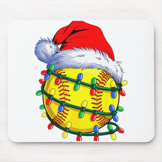 Alfombrilla De Ratón Softball Ball Santa Hat Christmas Softball Xmas Li (Frente)