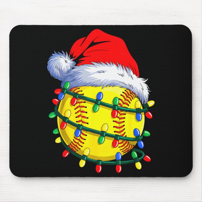 Alfombrilla De Ratón Softball Ball Santa Hat Christmas Softball Xmas Li (Frente)