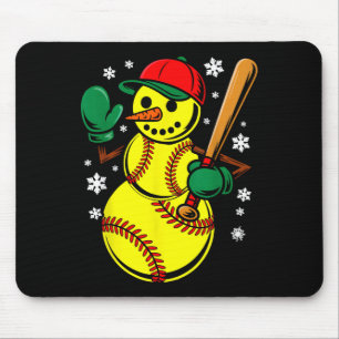 Alfombrilla De Ratón Softbol Santa Hat Snowman Xmas Funny Softball Chr