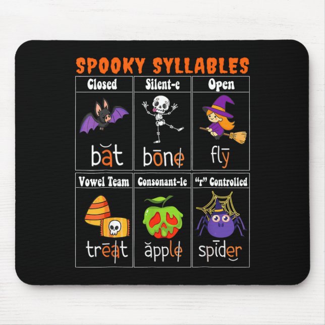Alfombrilla De Ratón Soky Syllables Funny Halloween Educational Teacher (Frente)
