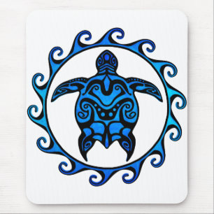 Alfombrilla De Ratón Sol azul de tortuga tribal