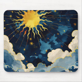 Alfombrilla De Ratón Sol Celeste Moderno Estrellas y Nubes Azules