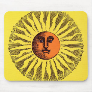 Alfombrilla De Ratón Sol Hippie Feliz Sonriente Amarillo Celestial Vint