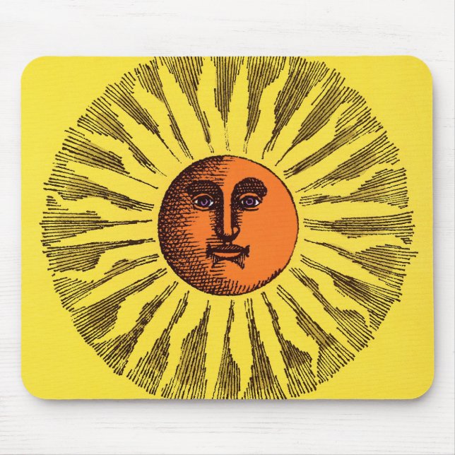 Alfombrilla De Ratón Sol Hippie Feliz Sonriente Amarillo Celestial Vint (Frente)