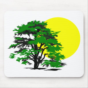 Alfombrilla De Ratón Sol poniente de la silueta del árbol