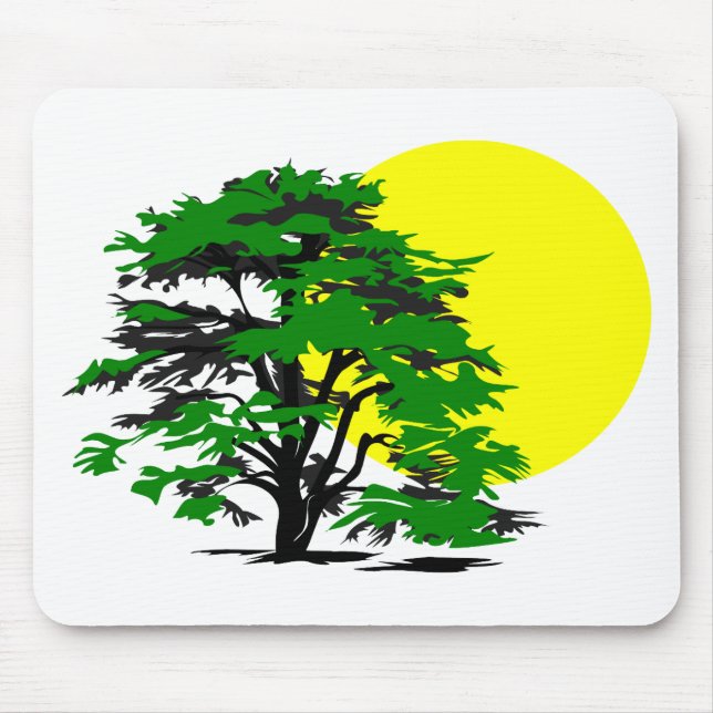 Alfombrilla De Ratón Sol poniente de la silueta del árbol (Frente)