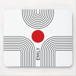Alfombrilla De Ratón Sol rojo y arcos blancos y negros de mediados del 